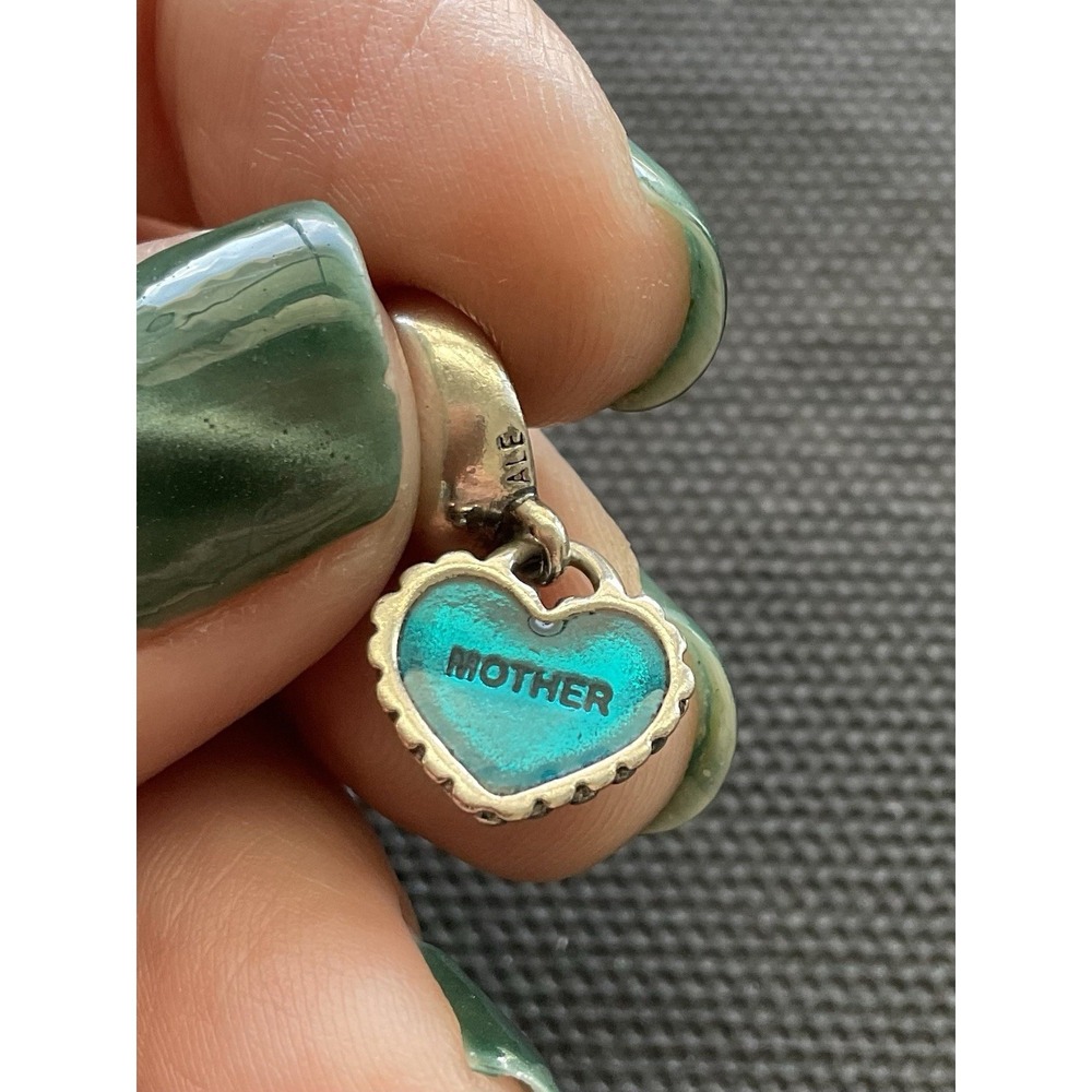 Pandora Sterling Silver Piece of My Heart "Mother" dangle charm Green Enamel